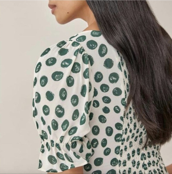 REFORMATION Delevan Top Tapioca Polka Dot Green White 0 - Picture 3 of 11